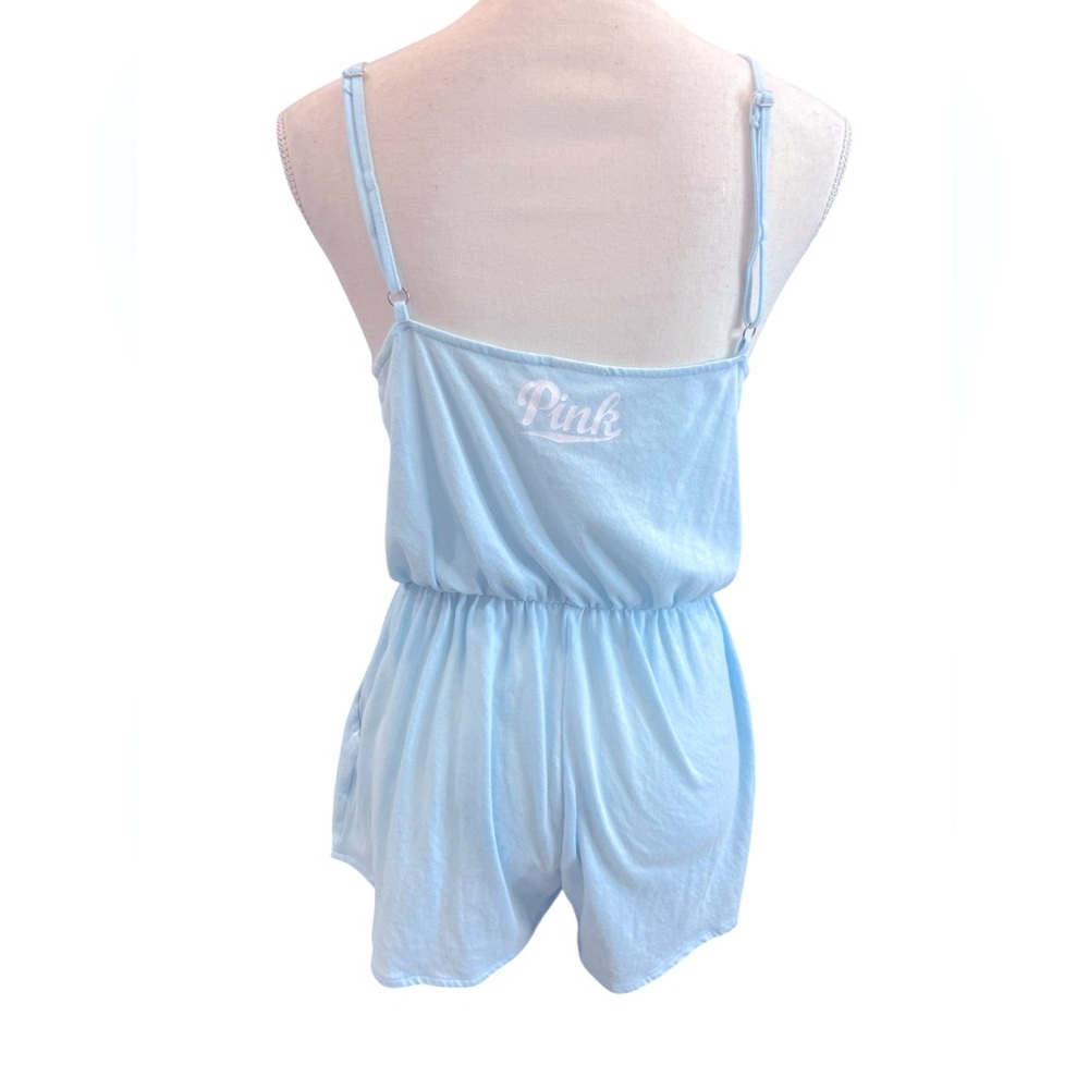Victoria’s Secret PINK Blue Romper V Neck Elastic Waist Lounge M - Picture 3 of 8